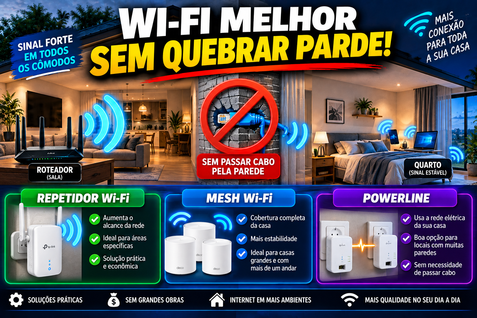 Como melhorar o Wi-Fi em casa sem passar cabo pela parede