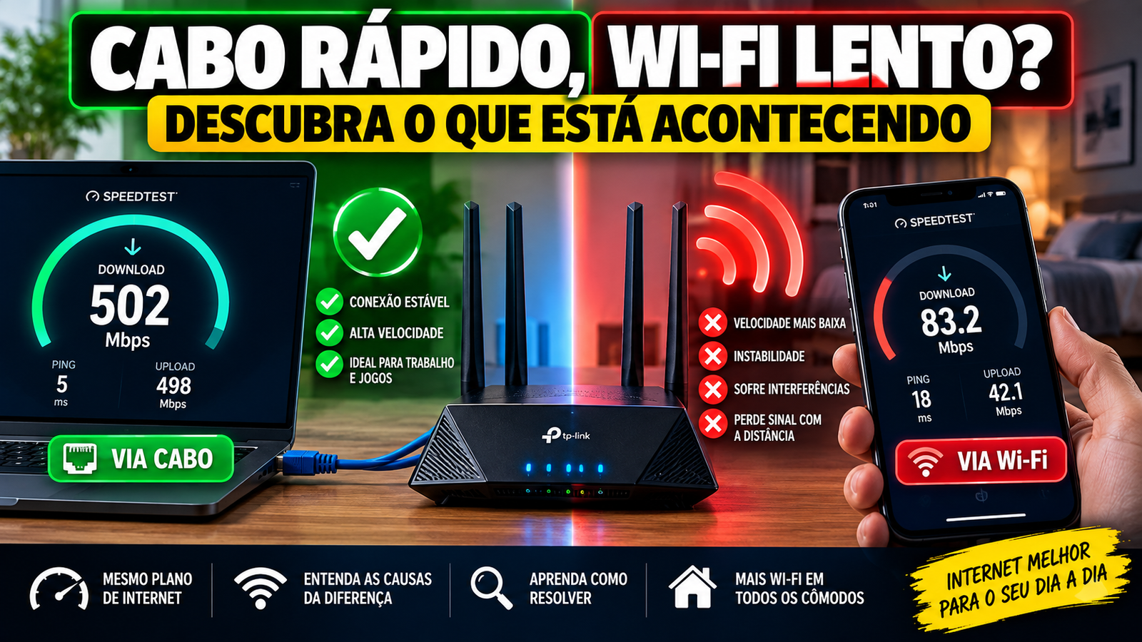 Internet rápida no cabo e lenta no Wi-Fi
